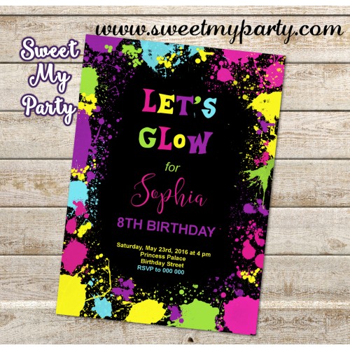 Let's Glow Birthday Party Invitation,(1kr)